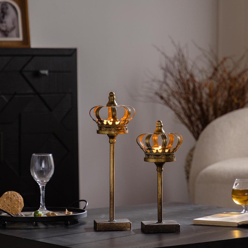 American Style Wrought Iron Crown Candlestick Ornament for Dining Table or Hotel Decor