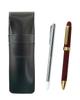 Slim Cowhide Pen Case Metal Pointer and Rotating Ballpoint Pen Set (black) Two-color (2C600) (red) ASB-701S-2C600-R