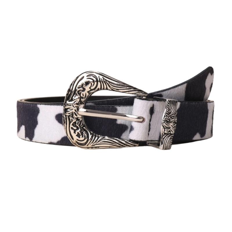 Antique Cow Pattern Belt with Engraved Buckles Decoraitve Waist Belt Winter Waistband For WOmen Girl Fashion Accessories чёрный/белый