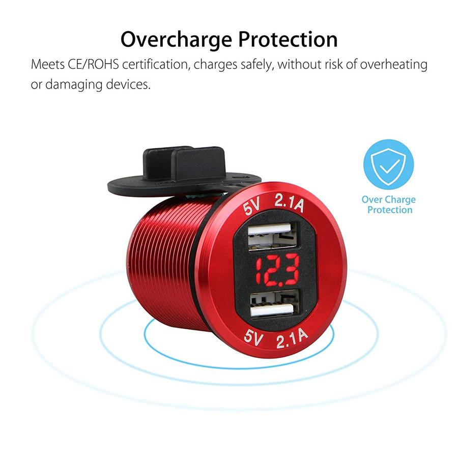 Dual Port USB Car Cigarette Lighter Charger Socket w/ Red LED Digital Voltmeter