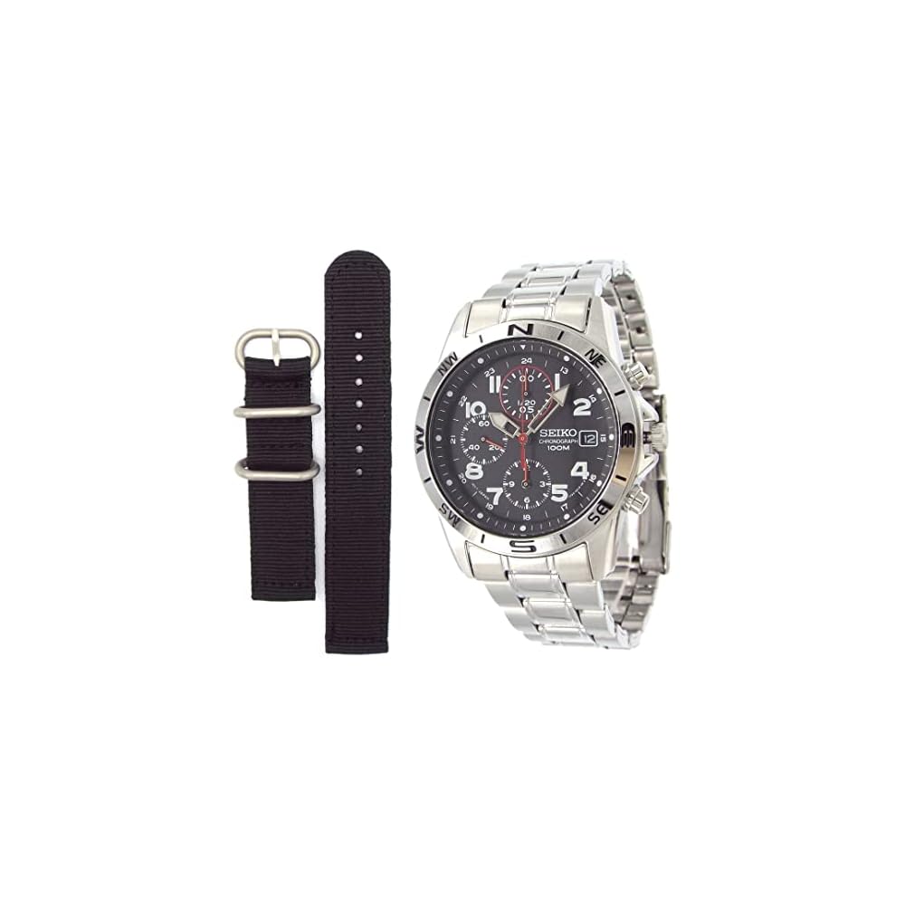 Seiko Men s Chronograph Watch Black Red Military Style Strap SND375P