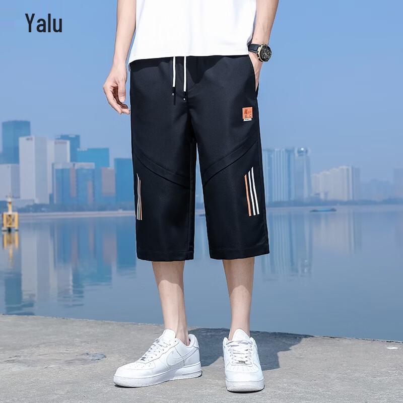 Ya Lu Men's Ice Silk Patchwork Sport Capris