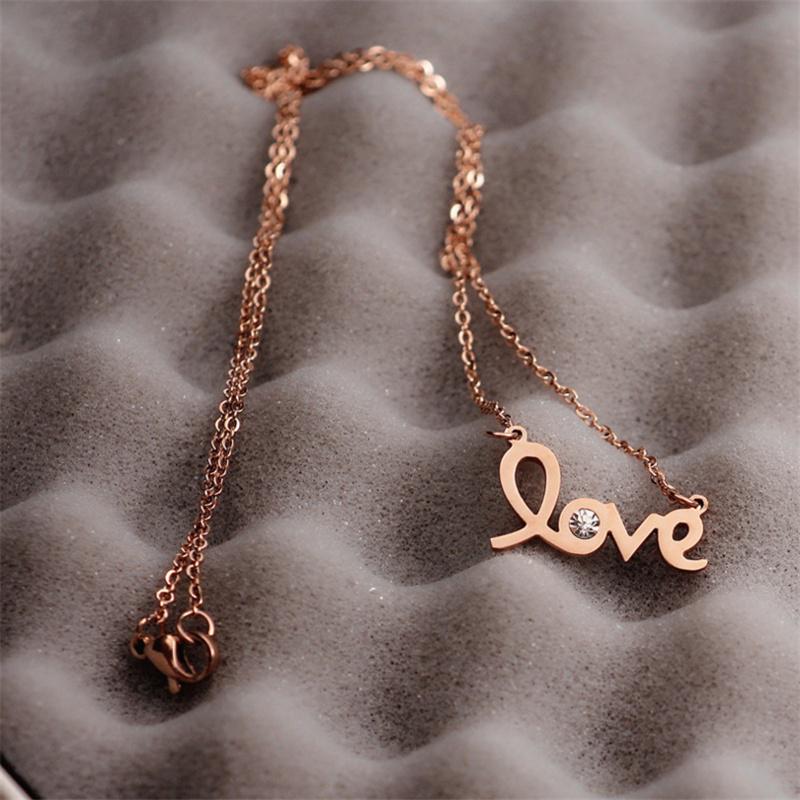 Necklace Hollow Love Letter Rhinestone Titanium Steel Rose Gold Short Summer Accessories