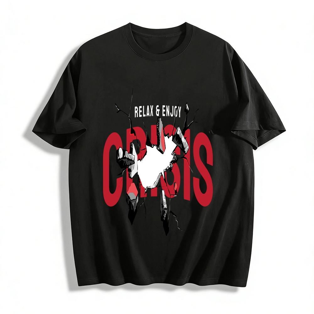 

Street Style Broken Crisis Letter Print Trendy Casual Crewneck T-Shirt Pure cotton T-shirt XXS