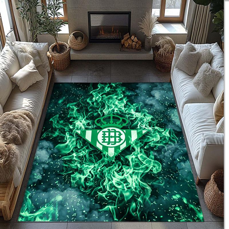 Real Betis Football Print Crystal Velvet Rug, Comfortable Water Absorbent Non Slip Indoor Floor Carpet
