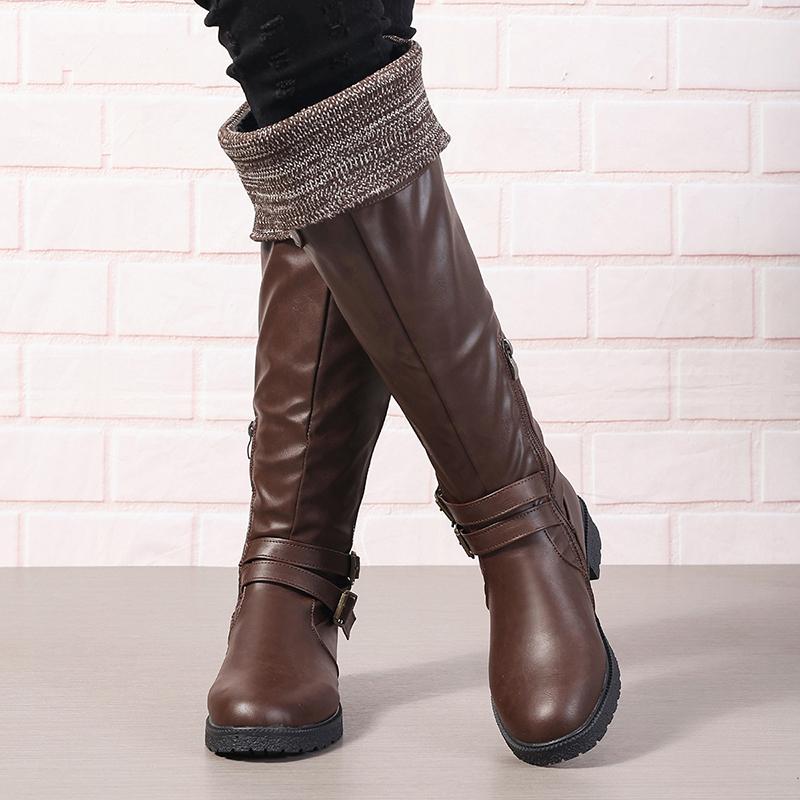 Women's Long Boots In Autumn and Winter, European and American Style, Low Heel, High Top Boots, Plus Size Women's Leather Boots