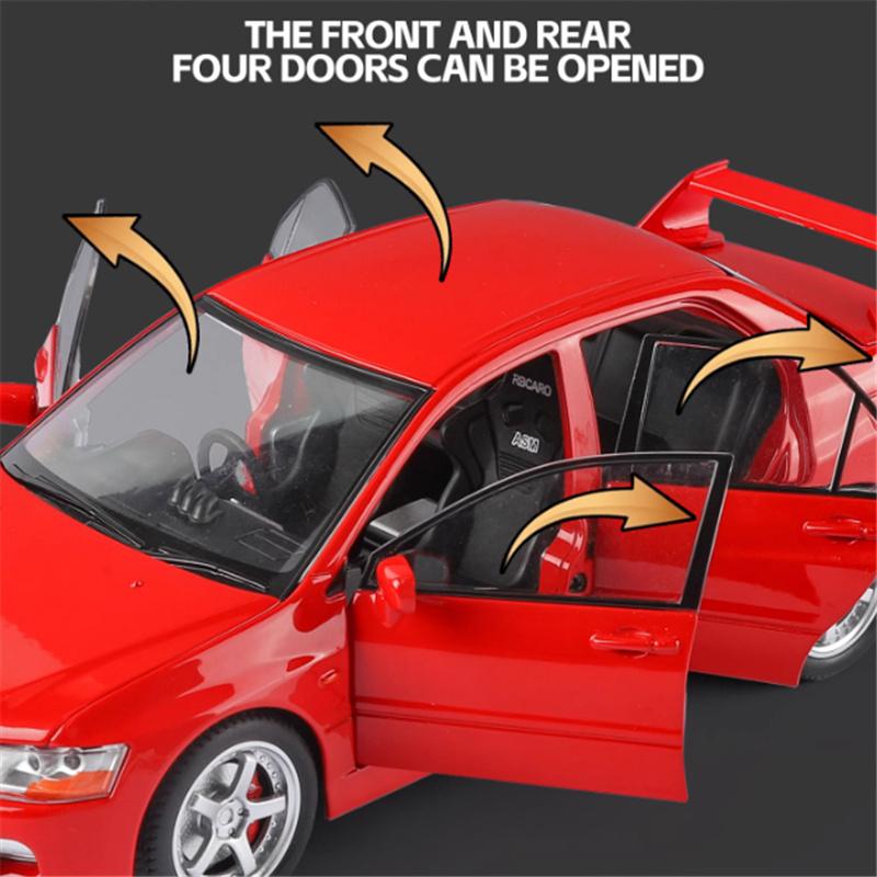 1/24 Mitsubishis Lancer Evolution Alloy Sports Car Model Diecasts Metal Racing Vehicles Car Model Sound and Light Kids Toys Gift
