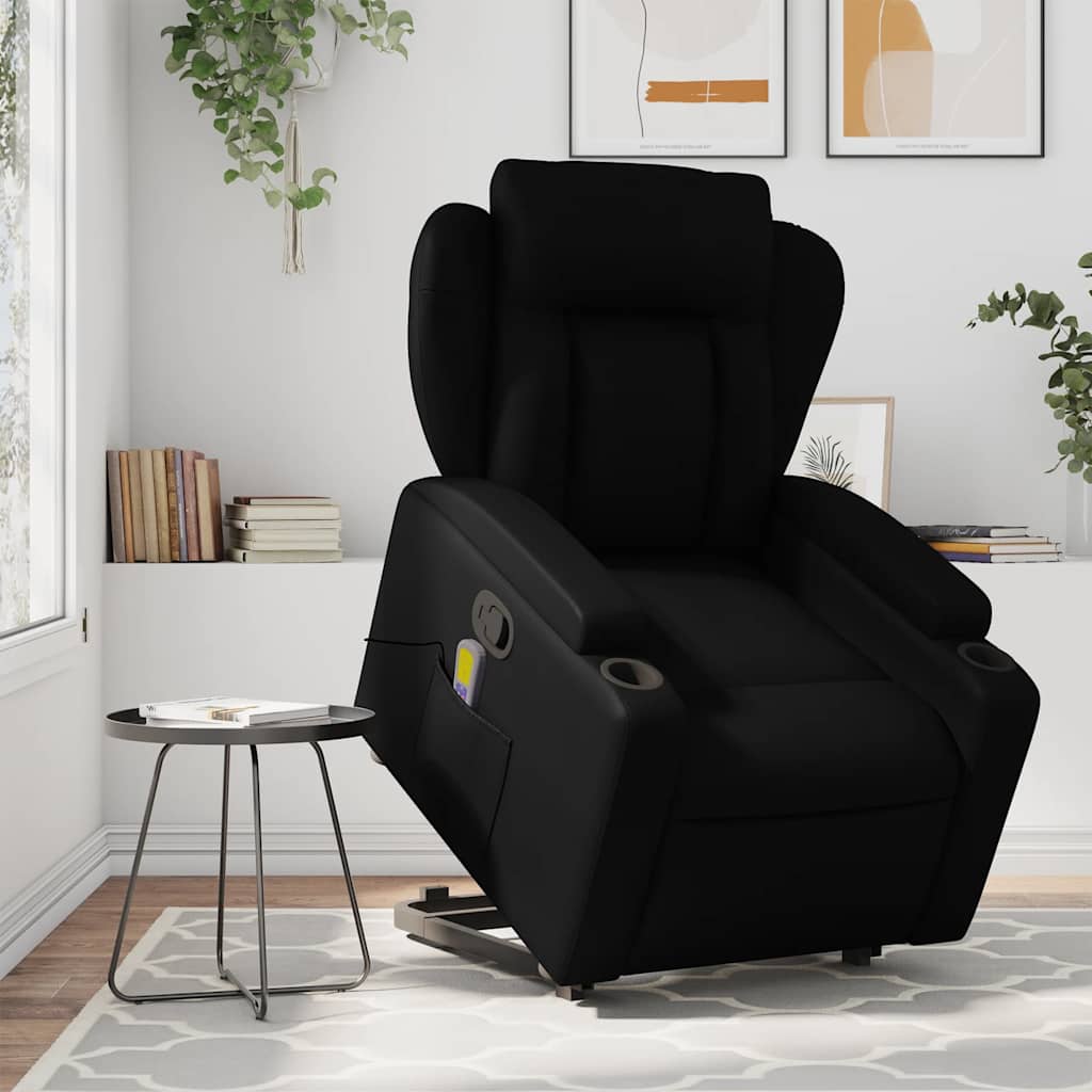 Massage Recliner with Rising Function Black Artificial Leather