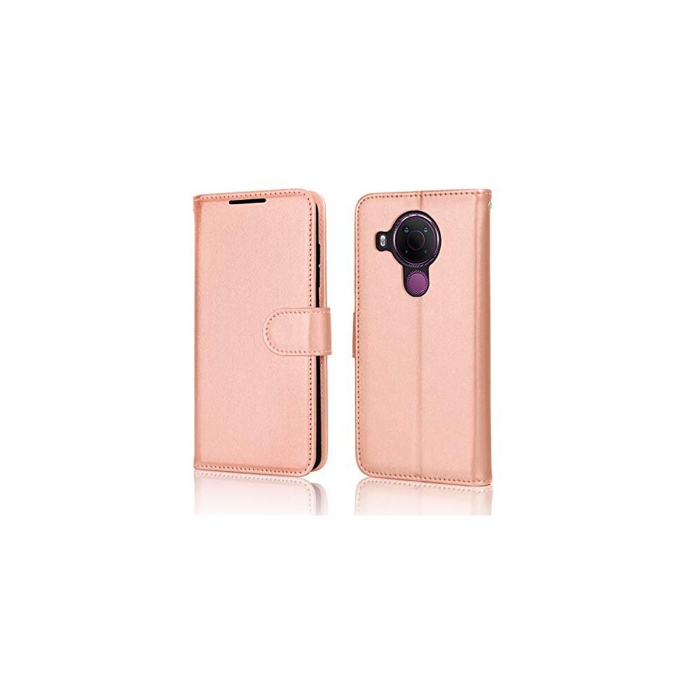 (Roségold) Portemonnaie-Hülle passend für Nokia 5.4 - Leder-Portemonnaie-Flip-Schutzhülle mit Kartenfächern, Ständer und Armband - PU-Leder-Flip-Abdeckung