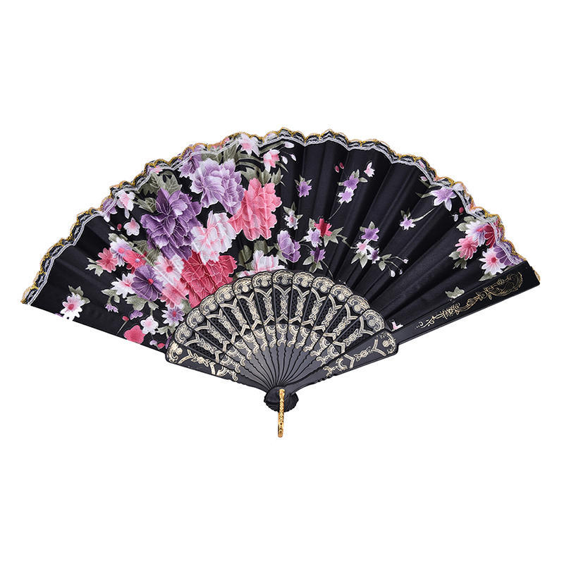 

Танец Свадьба Кружева Шелк Складной Ручной Цветочный Узор Вентилятор чёрный