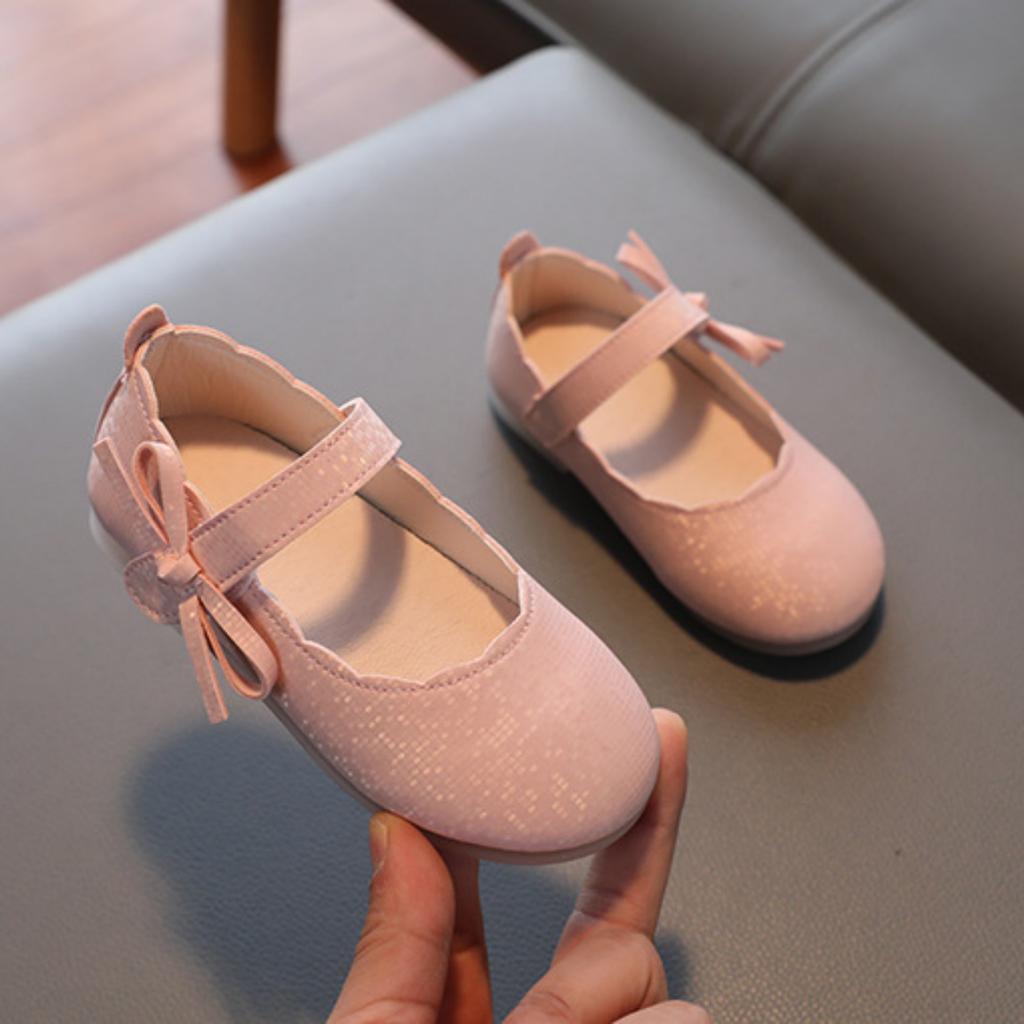 Children Round Toe Ballet Flat Shoes with Adjustable Strap and Decorative Bow Slip On Lightweight Comfortable Soft Sole Casual Footwear