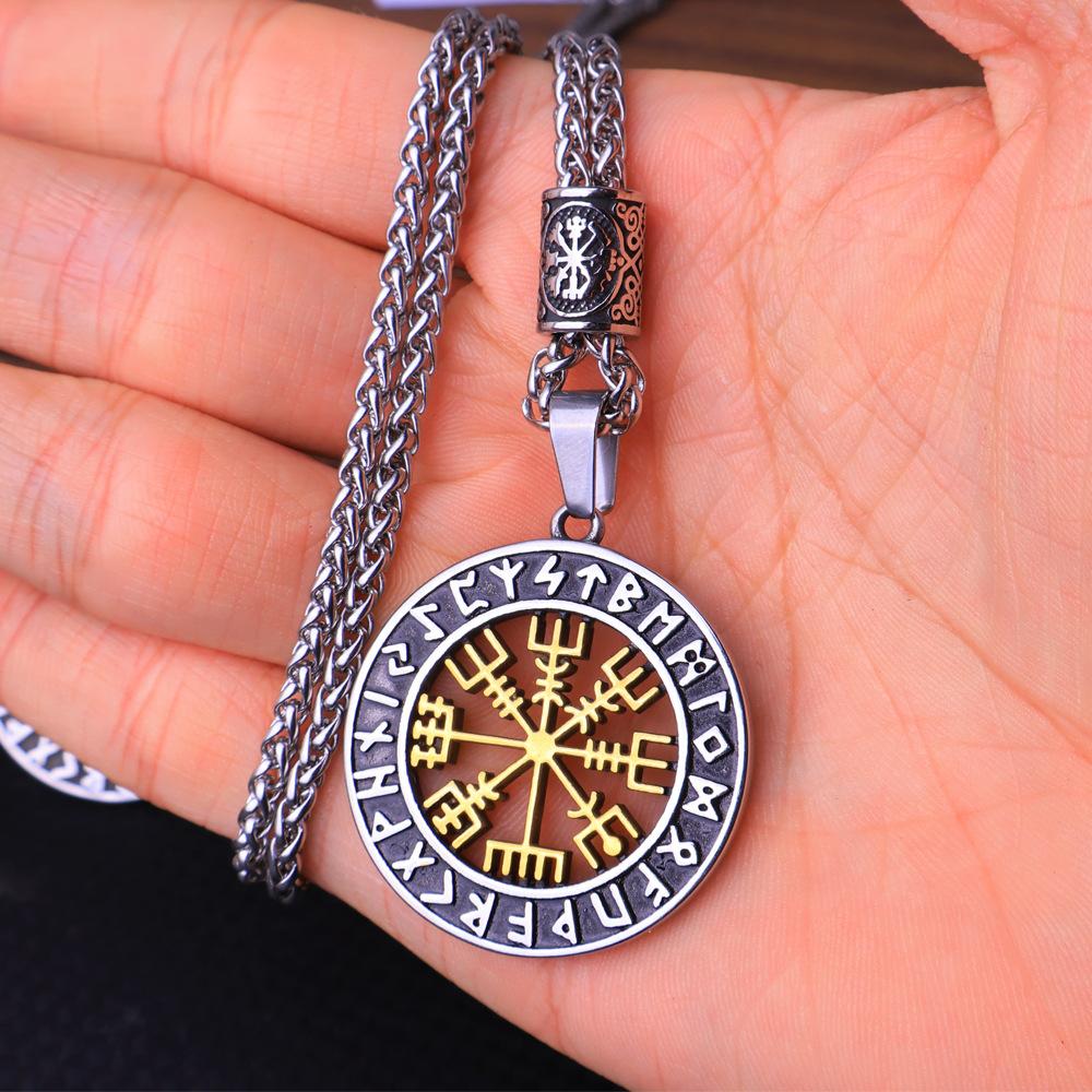 316L Stainless Steel Nordic Viking Vegvisir Necklace Pendant for Men Vintage Odin Compass Necklace Amulet Jewelry