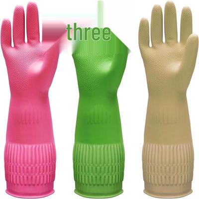 38cm Extra Long Women's Durable Non-slip Waterproof Rubber Gloves for Dishwashing and Cleaning