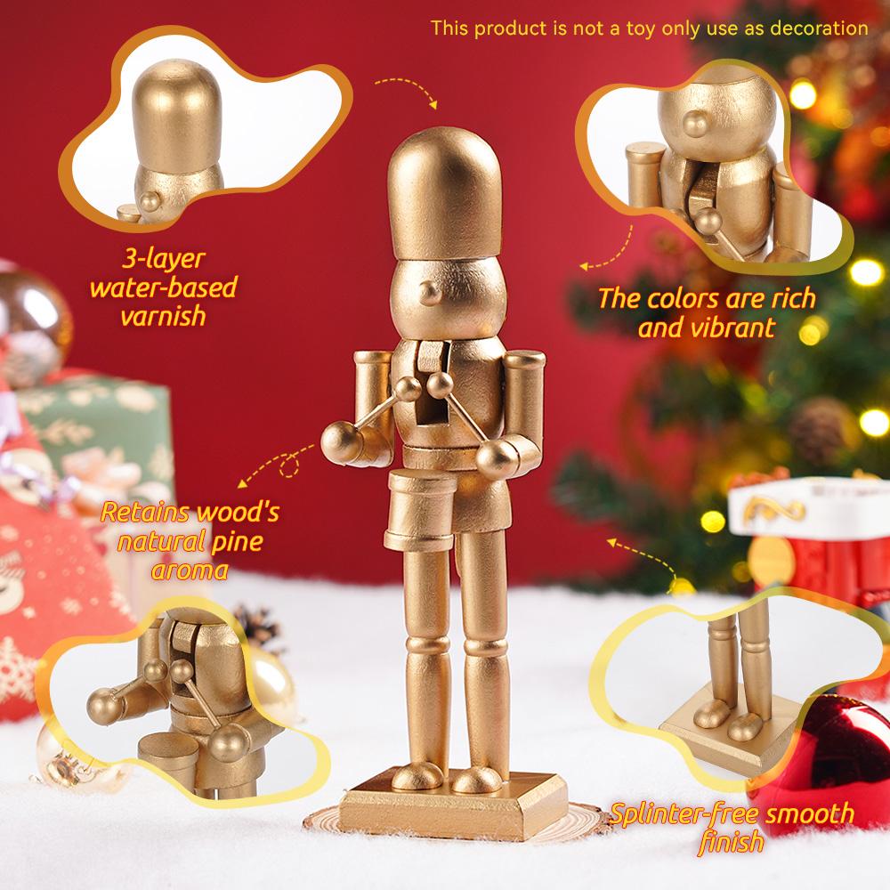 

Golden Christmas Nutcracker Wooden Nutcracker Ornament Soldier Handcraft Doll Toy Statues Home Office Desktop Decoration Gift