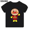 Anpanman och Baikinman Tryck Tecknad Barn T-shirt Roliga Flickkläder Baby Pojkar Svart Kortärmad T-shirt Barn Toppar,TH5254