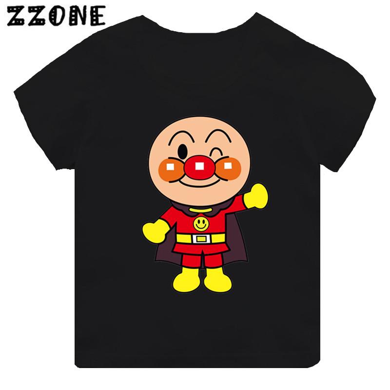 Anpanman och Baikinman Tryck Tecknad Barn T-shirt Roliga Flickkläder Baby Pojkar Svart Kortärmad T-shirt Barn Toppar,TH5254