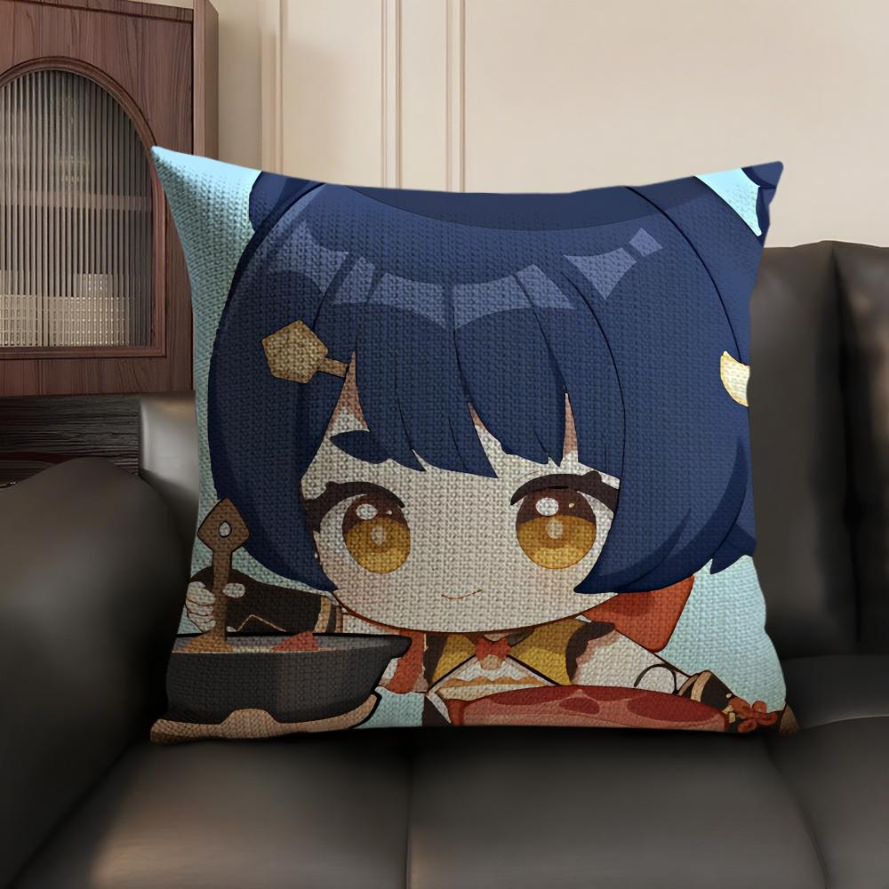 Xiangling Cute Genshin Impact Cushion Cover Natural Linen Organic Fabric DoubleSided Printing Sofa Home Decor Gift Pillow Case