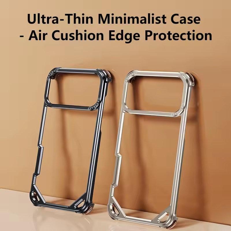 Metal Frameless Phone Case for iPhone 17Air 17 16 15 Pro Max 17Pro 16Pro 15Pro Ultra-thin Magsafe Phone Case Air Cushion Shockproof