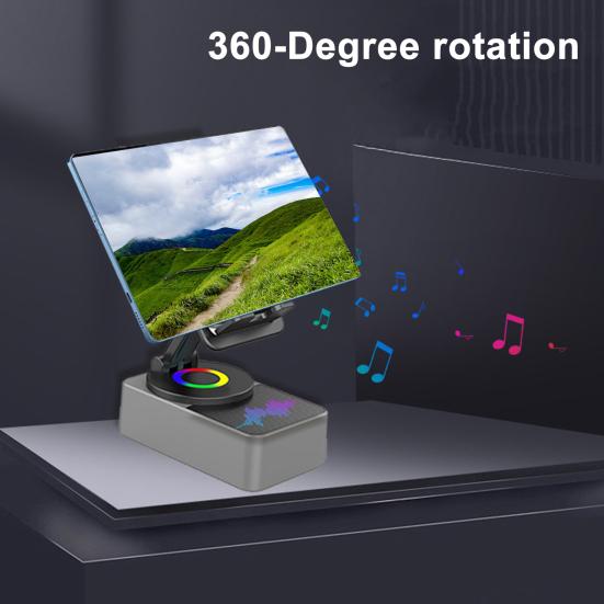 Yousheng Phone Stand Cell Phone Mount with Wireless Bluetooth-Compatible Speaker & LED Base Surround Sound Phone Holder for IPhone Home Outdoor Use