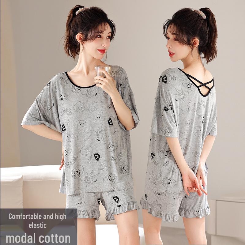 Women's Plus Size Short Sleeve Modal Cotton Pajama Set - Lightweight and Suitable for Outdoor Wear