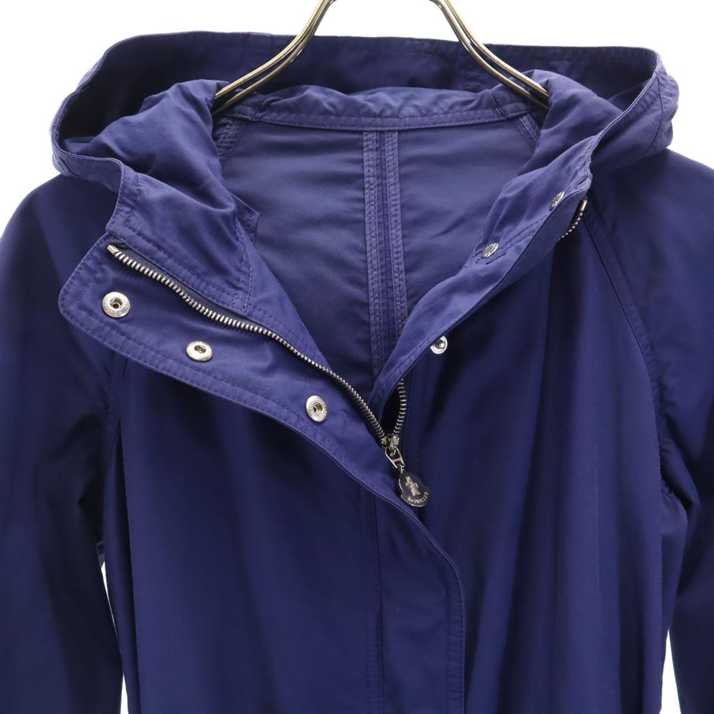 Moncler Made In Romania Hooded Coat Blue With Belt Women Used