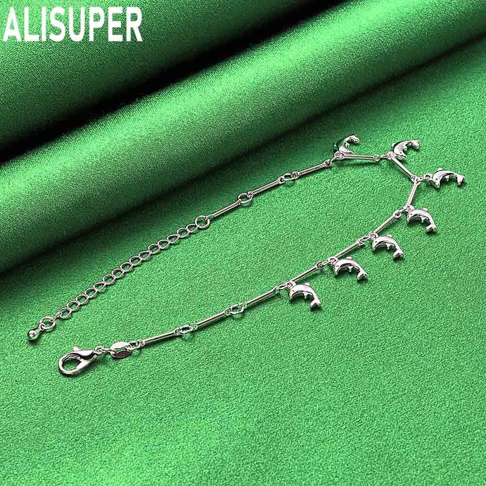 925 Sterling Silber Süßes und Vielseitiges Delfin Dünnes Armband - Bankett Geschenk Schmuck