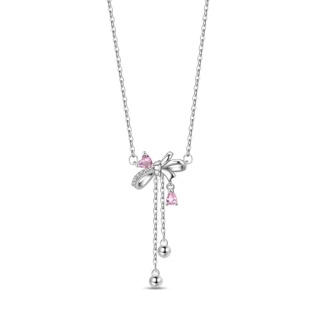 Lovely 925 Silver Pink Bow Charms Earrings Rings Christmas Bell Pendant Fit Original Bracelet Necklace DIY Jewelry Gift
