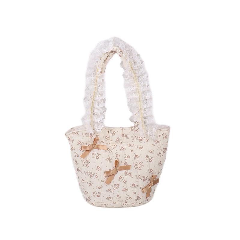 

Мультяшная Милая Сумка-тоут для Детей с Бантиком из Мягкого Хлопка для Ежедневного Использования FloralOffWhite