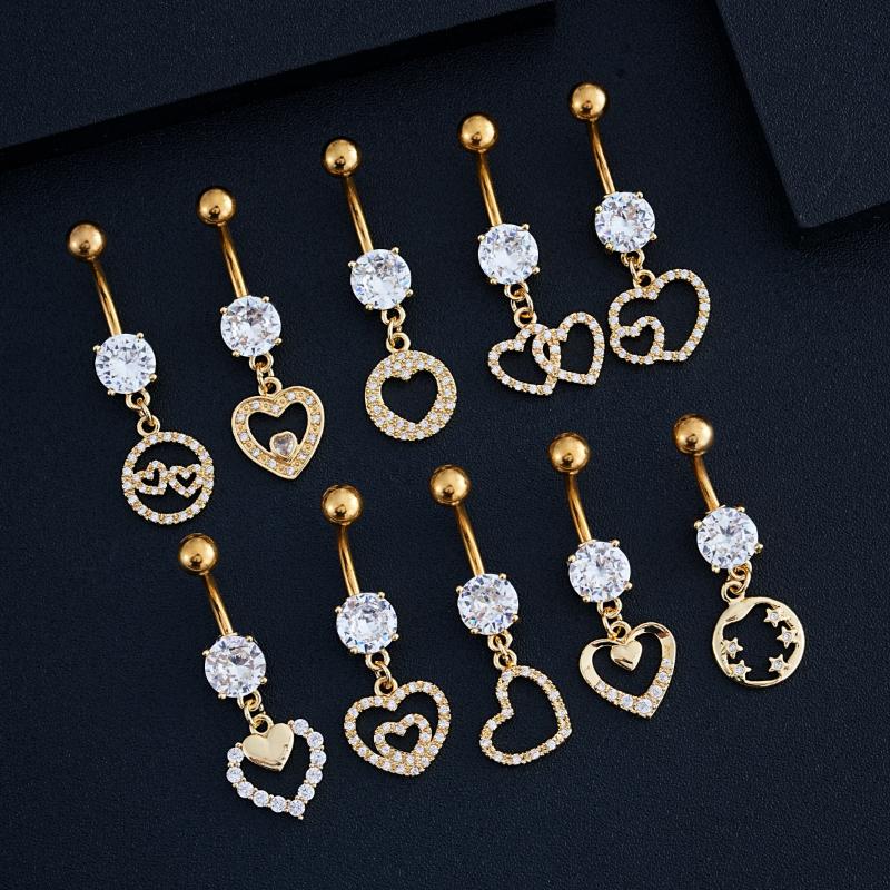 Fashion Simple Zircon Heart Belly Button Rings Stainless Steel Navel Piercing Barbell For Women Sexy Body Jewelry Beach Jewelry