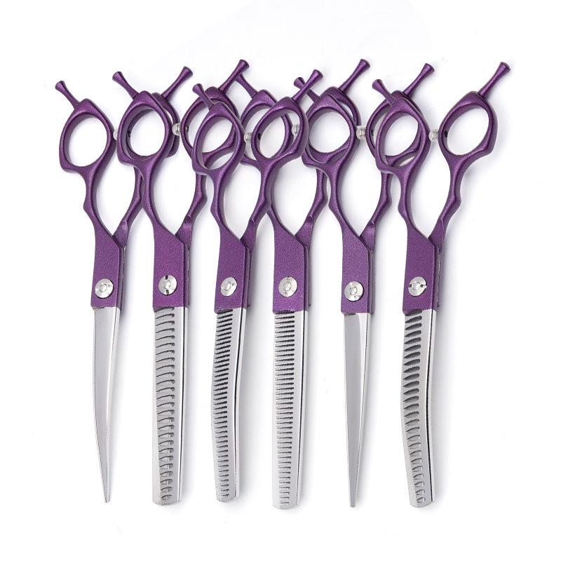 6.5-Inch Purple Pet Grooming Scissors Set: Curved, Upward, Downward, Thinning & Shaping Scissors