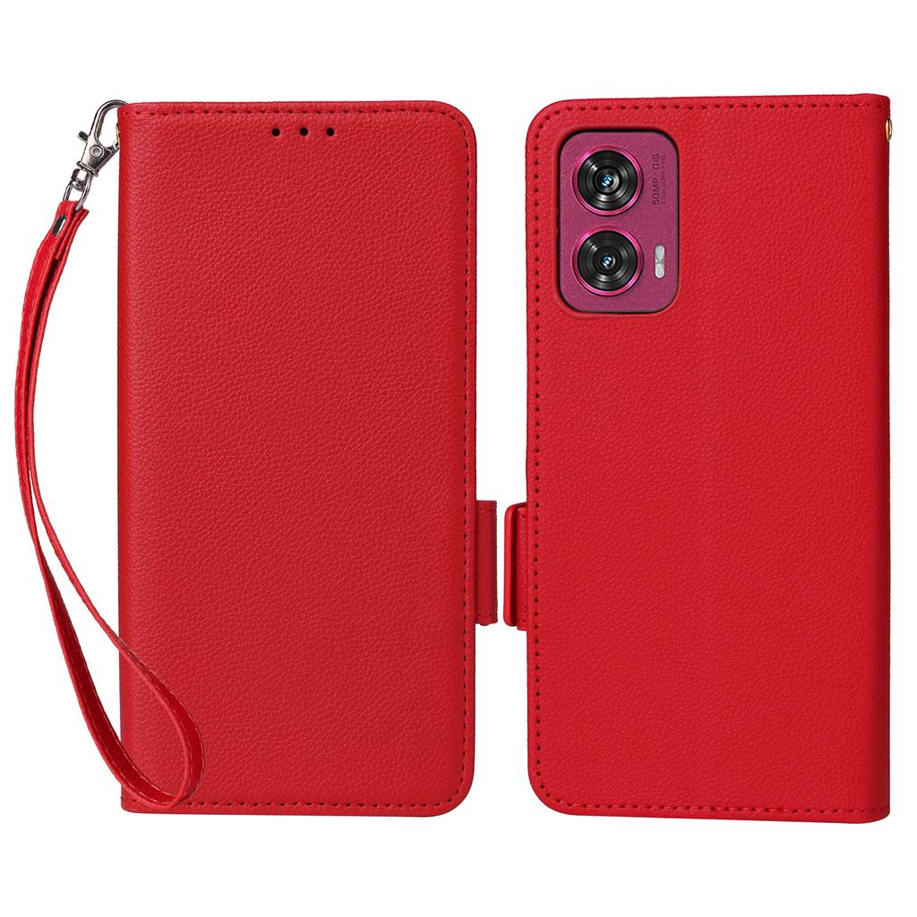 For Motorola Edge 50 Fusion 5G Case with Wrist Strap Litchi Texture PU Leather Wallet Phone Cover