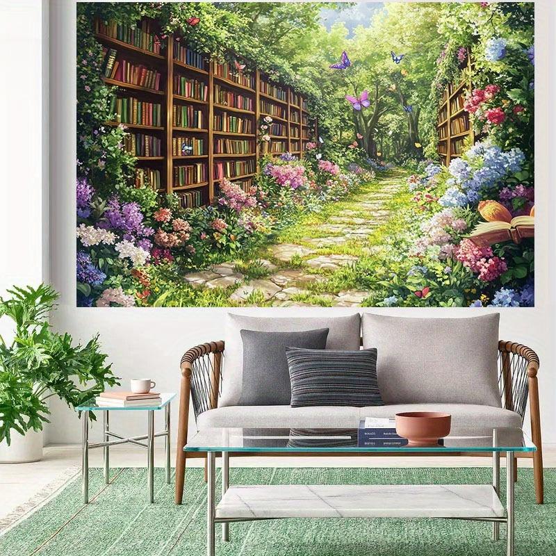 Experience the Romance of a Sea of Books and Flowers with 2D Background Fabric  and Create a Beautiful Background Wall!