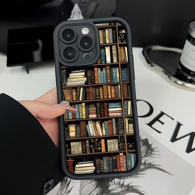 Literary and Retro Books Bookshelf for iPhone16 Silicone 12/1315 Soft 16ProMax Mobile Phone Case X