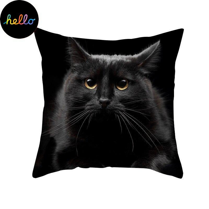 Kids Cartoon Cat Print Cus On Cover Funny Picture Sofa Pillowcase Suitable for Black Cat Cafe Decor Pillowcase