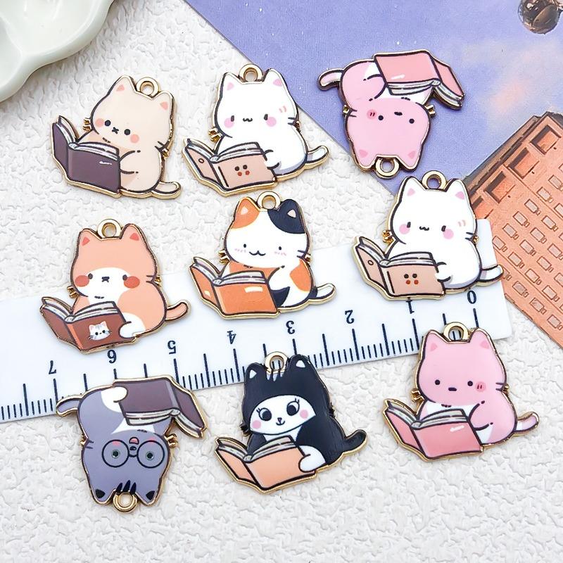 DIY Jewelry Accessories Cat Keychain Pendant Phone Chain Necklace Earrings Alloy Cartoon Pendant