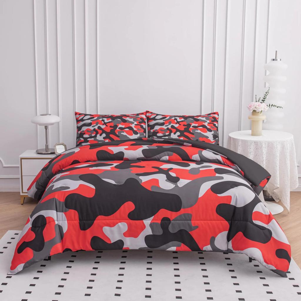 Grå Camo Täcke Sängklädesset Full Storlek, Kamouflage Armé Design Sängklädeskollektioner För Barn Pojke, Mjukt Året-Runt Bäddset
