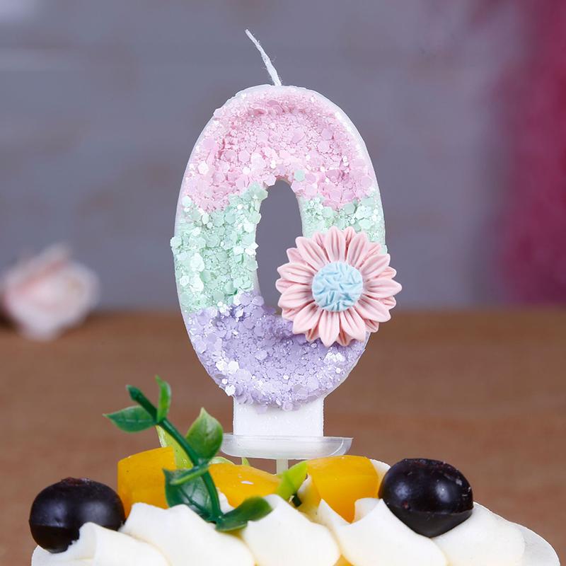 1pc Daisy Digital Birthday Candle Cute Pink Cake Topper Number 0-9 Candles Glitter Black Crown Candles Baby Show Kids Birthday