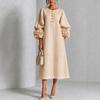 New Floral Button Mid-length Dress with Eye-catching Floral Cuffs, European and American