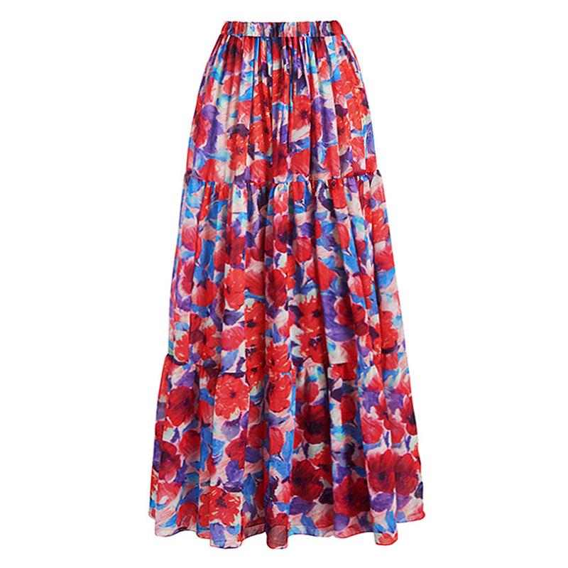 

Европейский и американский праздничный стиль Цветочная юбка миди А-силуэта - Принт в пляжном стиле для трансграничной торговли S красный