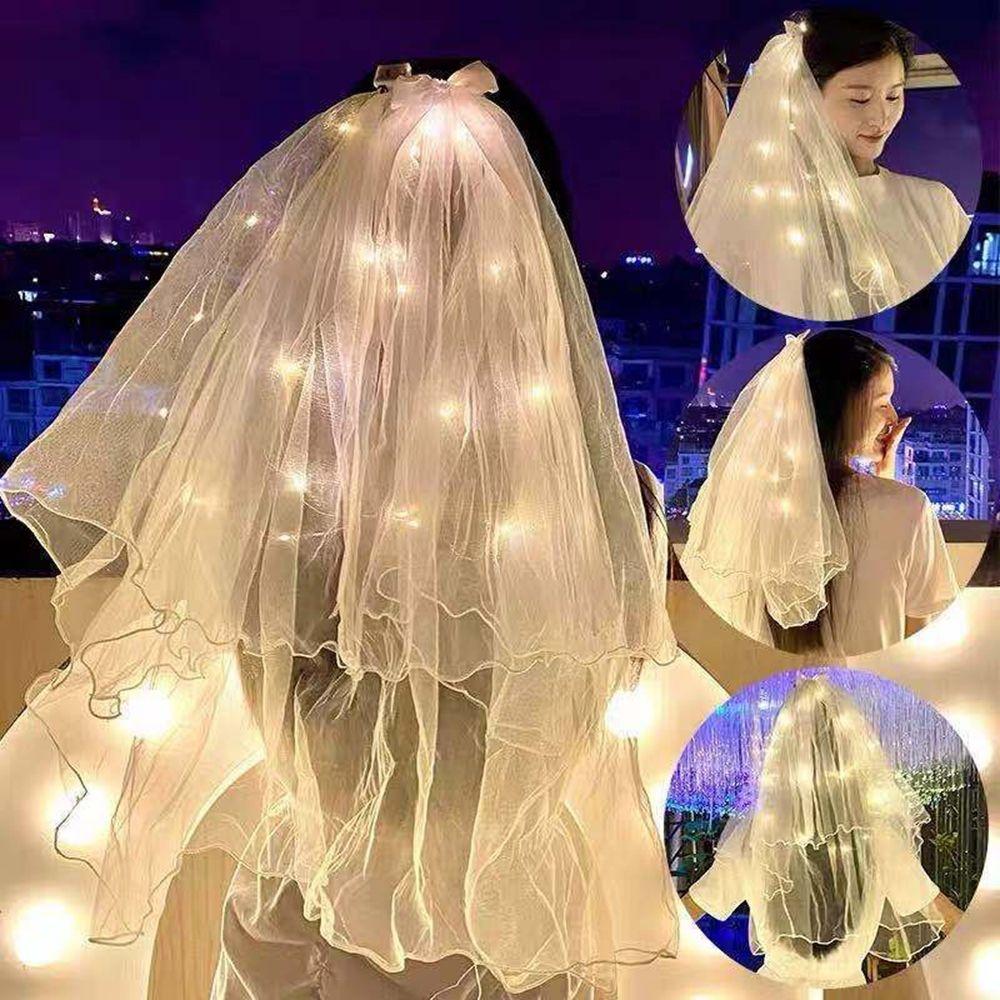 Pearl Hairpin White Veil Bridal LED Light Bride Veil Korean Bride Headwear Bride Crown Wedding Veil