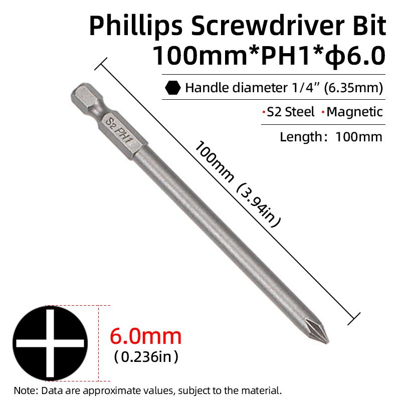 1PC Phillips-Schraubendreher-Bits Kreuzkopf Magnetische Schraubendreher PH00 PH1 PH2 S2 Legierter Stahl Sechskantschaft Handwerkzeuge 50/75/100/150mm