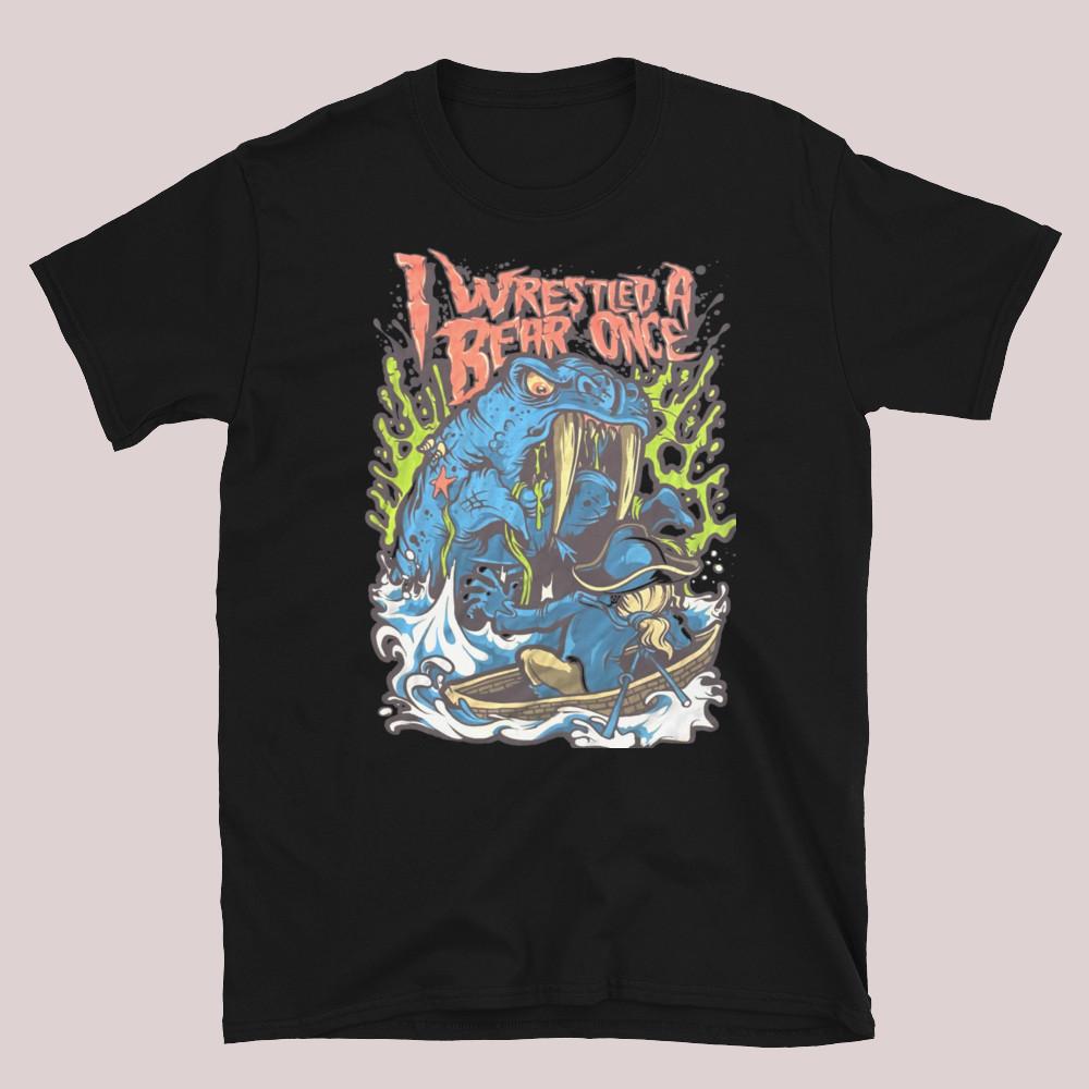 Vtg IWRESTLEDABEARONCE Band Cotton All Size Unisex Black Shirt EN823 S разноцветный