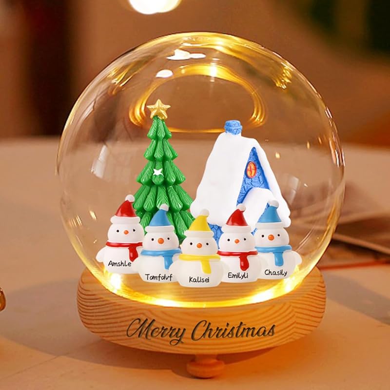 Personalized Christmas Family Snow Globe Glass Ball Night Light, Custom Family Name Snowman Glass Ball Christmas Night Light for Home Decor Desk Style 2