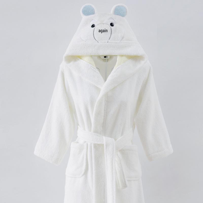 Children's Warm Cotton Cartoon Hooded Bathrobe - Absorbent Towel Material for Boys & Girls, Ideal for Autumn/Winter Swimming or Sleepwear.