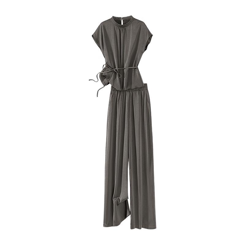 Women s Summer Two-Piece Set: Short-Sleeve Top  Wide-Leg Pants XL