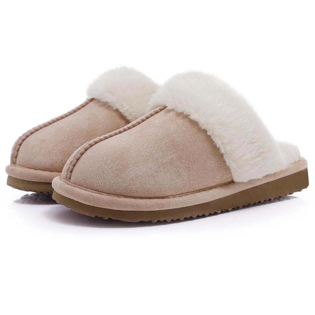 Fashion Crestar Women's Fuzzy House Slippers Winter Fluffy Memory Foam Suede Slippers with Faux Fur Collar Comfort Warm Indoor Slippers