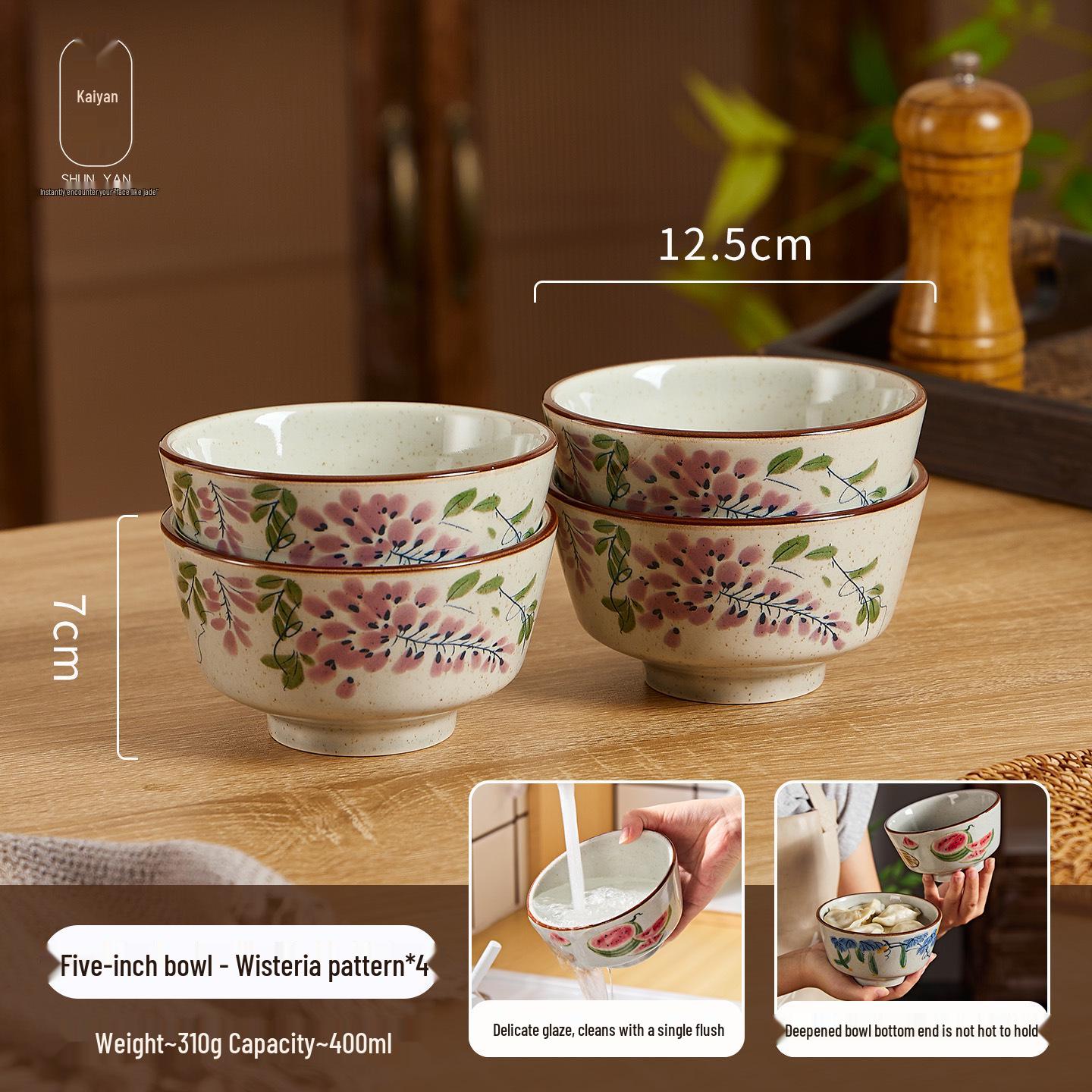 

Retro Chinese Underglaze Ceramic Bowl for Rice, Noodles, Dessert & Soup