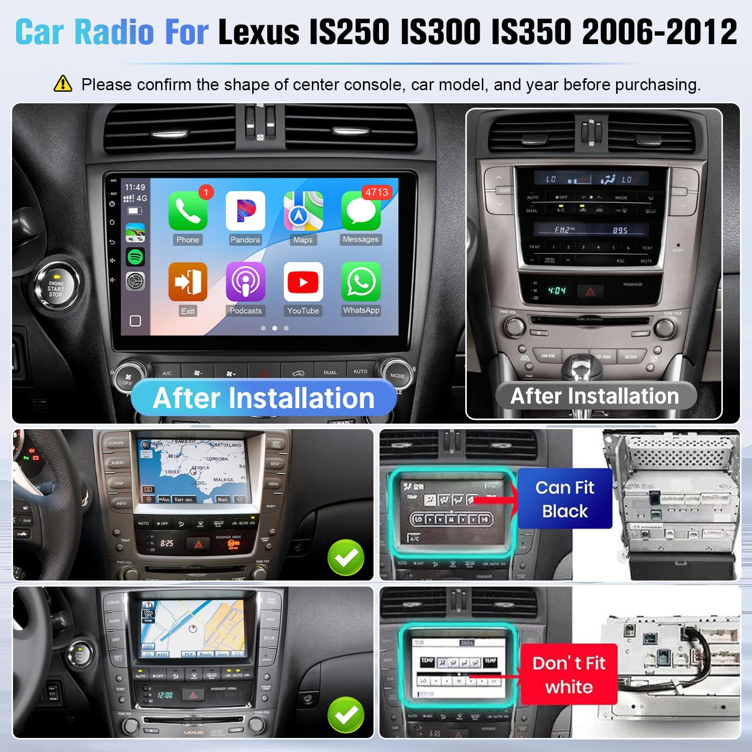 

Android Car Radio 10.1 IPS Touch Screen for Lexus IS250/IS300/IS350 2006-2012 with CarPlay, Android Auto, Bluetooth, GPS, WiFi, 2G 32G