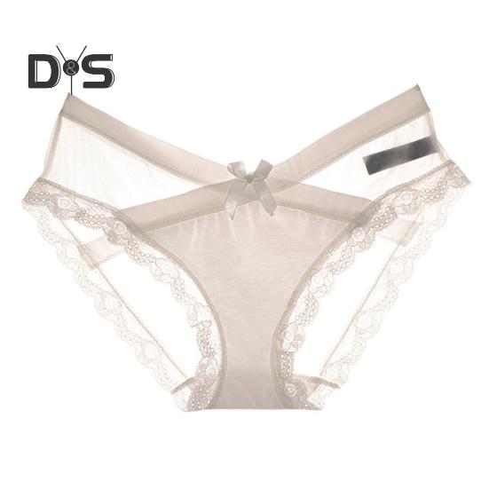 Women's Sexy Panties Lace See Through Underwear Low Rise Thin Mesh Sheer Underpants Breathable Bikini Briefs