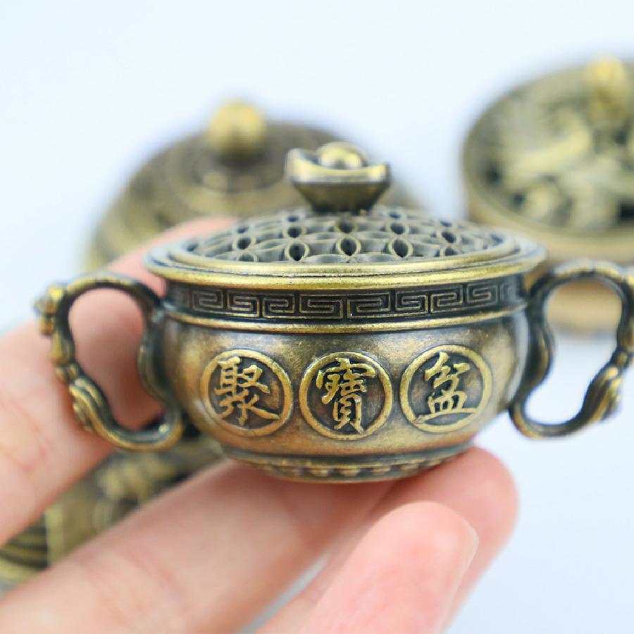 Aromaterapeutická kamna Bůh bohatství Malá kadidelnice, Mísa pokladů, Třínožý Qilin Božské zvíře Kadidelnice